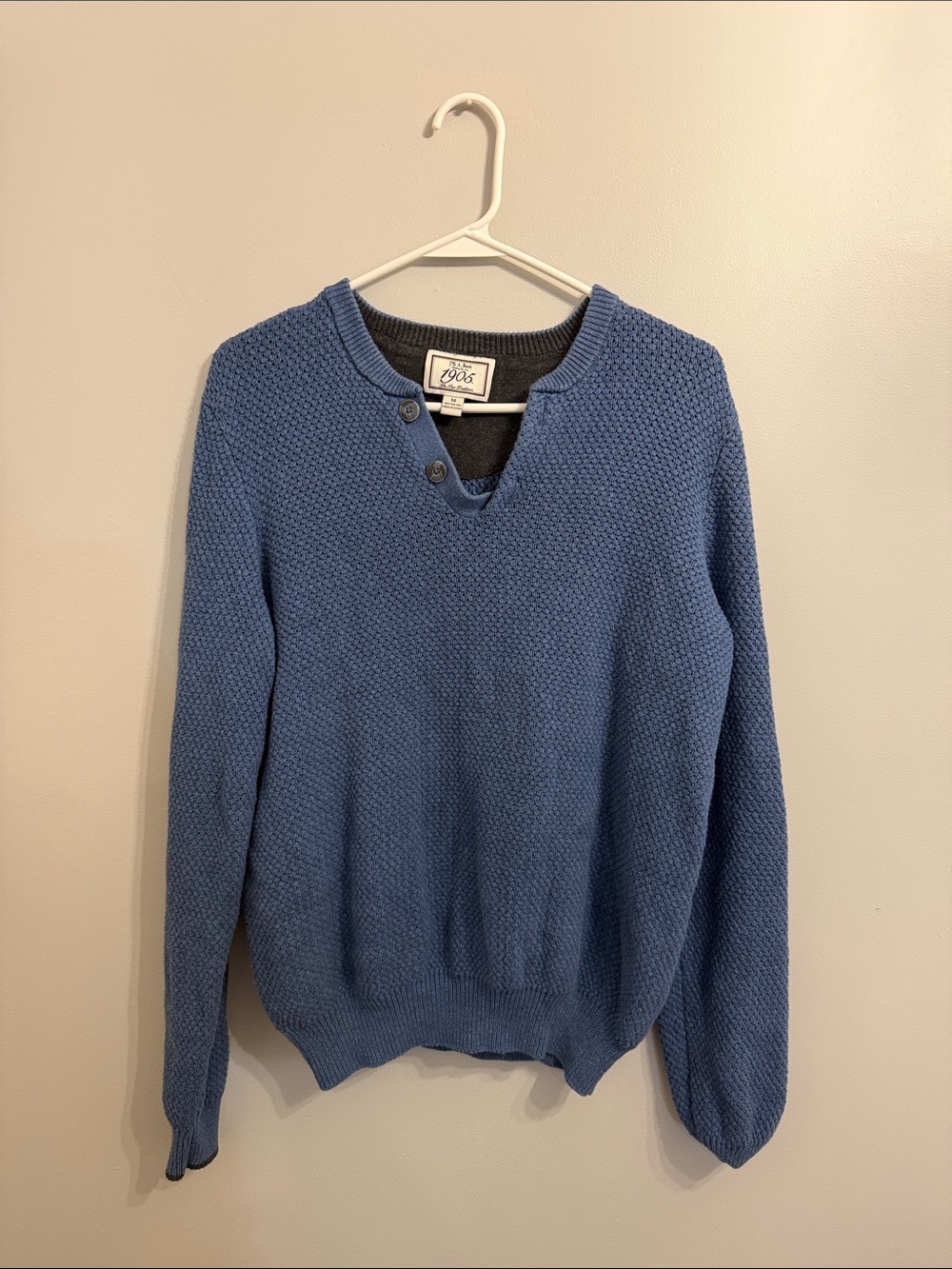 Men's Blue Knit Henley Sweater